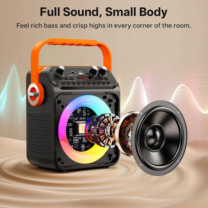 T35-T - HUALIAN Karaoke Machine, Portable Bluetooth Karaoke Speaker with 2 Wireless Microphones for Adults, PA System with Echo Adjustment, LED Lights, Supports USB/TF/REC/FM/AUX, for Home Party, Outdoor