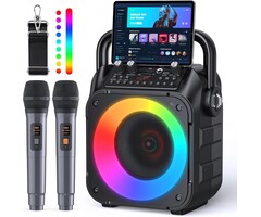K9-M - CYY Karaoke Machine, Portable Bluetooth Speaker with 2 Wireless Microphones for Adults & Kids with Lights, Karaoke Microphone with PA System Supports USB/TF/FM/AUX for Home Party Home System Packages