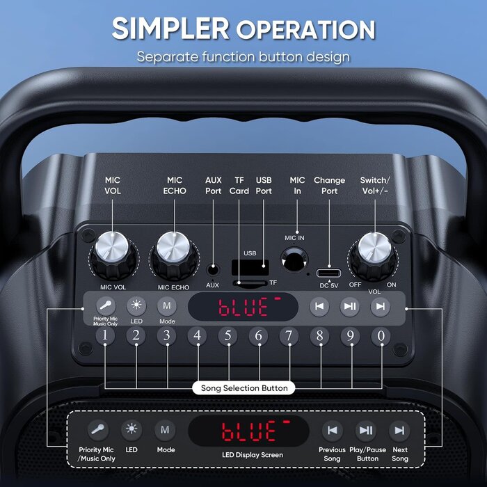 K9-M - CYY Karaoke Machine, Portable Bluetooth Speaker with 2 Wireless Microphones for Adults & Kids with Lights, Karaoke Microphone with PA System Supports USB/TF/FM/AUX for Home Party Home System Packages