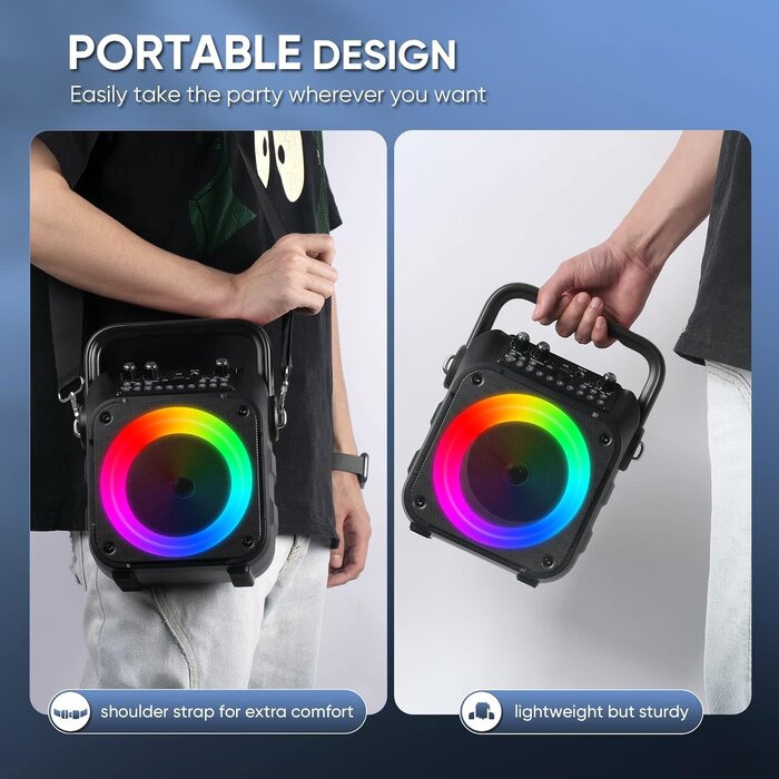 K9-M - CYY Karaoke Machine, Portable Bluetooth Speaker with 2 Wireless Microphones for Adults & Kids with Lights, Karaoke Microphone with PA System Supports USB/TF/FM/AUX for Home Party Home System Packages