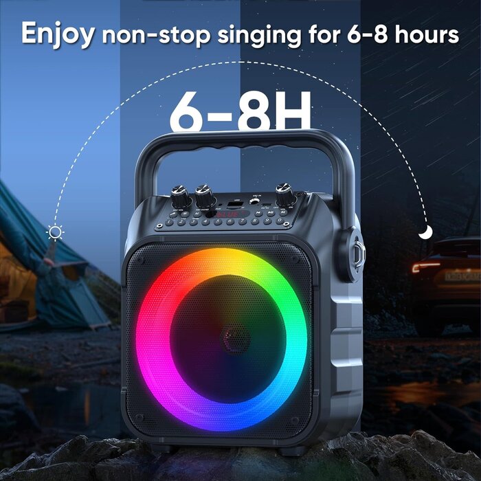 K9-M - CYY Karaoke Machine, Portable Bluetooth Speaker with 2 Wireless Microphones for Adults & Kids with Lights, Karaoke Microphone with PA System Supports USB/TF/FM/AUX for Home Party Home System Packages
