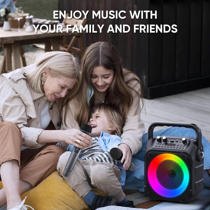 K9-M - CYY Karaoke Machine, Portable Bluetooth Speaker with 2 Wireless Microphones for Adults & Kids with Lights, Karaoke Microphone with PA System Supports USB/TF/FM/AUX for Home Party Home System Packages