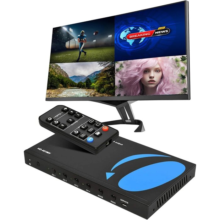 HD-401MV - OREI HDMI Switcher 4 in 1 Out with Quad Screen Multiviewer - Supports 1080p, DTS/Dolby Audio, IR Remote Control, Seamless Switching, Compatible with HDMI Devices