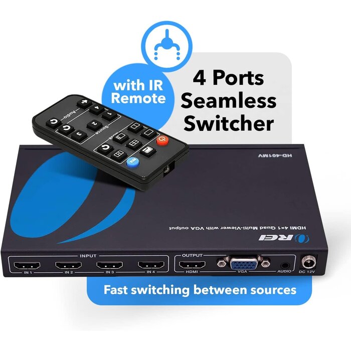 HD-401MV - OREI HDMI Switcher 4 in 1 Out with Quad Screen Multiviewer - Supports 1080p, DTS/Dolby Audio, IR Remote Control, Seamless Switching, Compatible with HDMI Devices