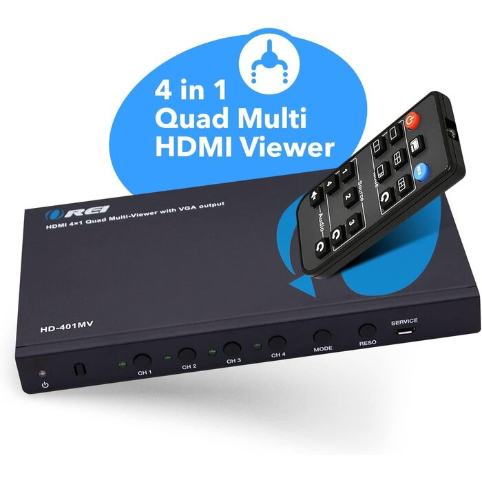 HD-401MV - OREI HDMI Switcher 4 in 1 Out with Quad Screen Multiviewer - Supports 1080p, DTS/Dolby Audio, IR Remote Control, Seamless Switching, Compatible with HDMI Devices