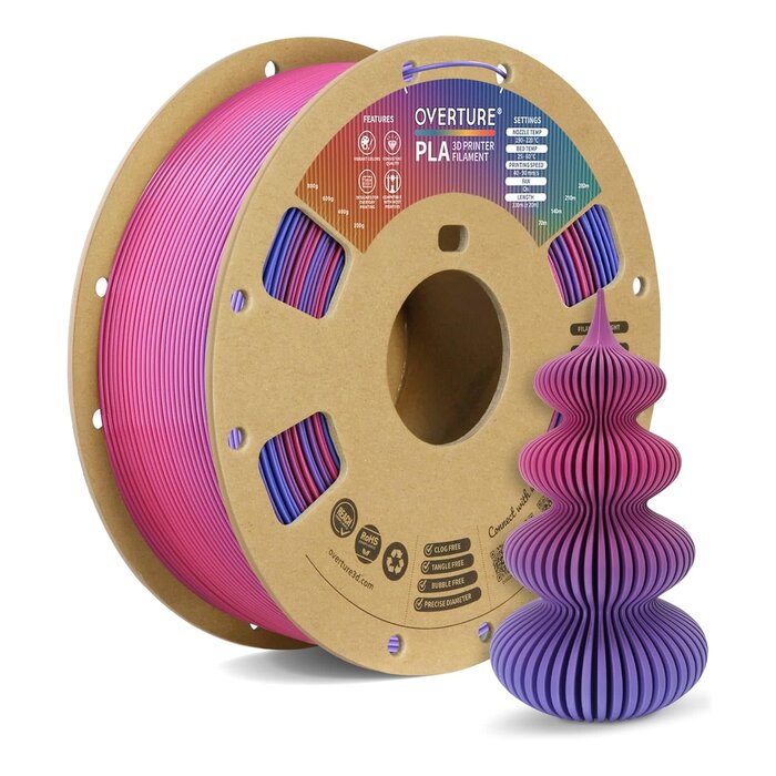 OVPLA-AURORA-BRRY - OVERTURE Aurora Berry Rainbow PLA Filament 1.75mm, Neatly Wound 3D Printer Filament 1kg Spool (2.2lbs), Dimensional Accuracy +/- 0.02 mm, Fit Most FDM 3D Printers (Aurora Berry)