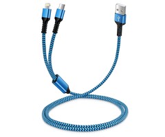 LIGHT/USB-C-2IN1-CHRG - Haoano Apple Lightning & USB-C 2-in-1 Charging Cable (4 Feet), USB to Lightning & USB to USB-c Long Fast Charger Cord for iPhone 17 Air 16e 16 15 Pro Max 14 Plus 13 12 11 mini, Samsung Galaxy, Pixel