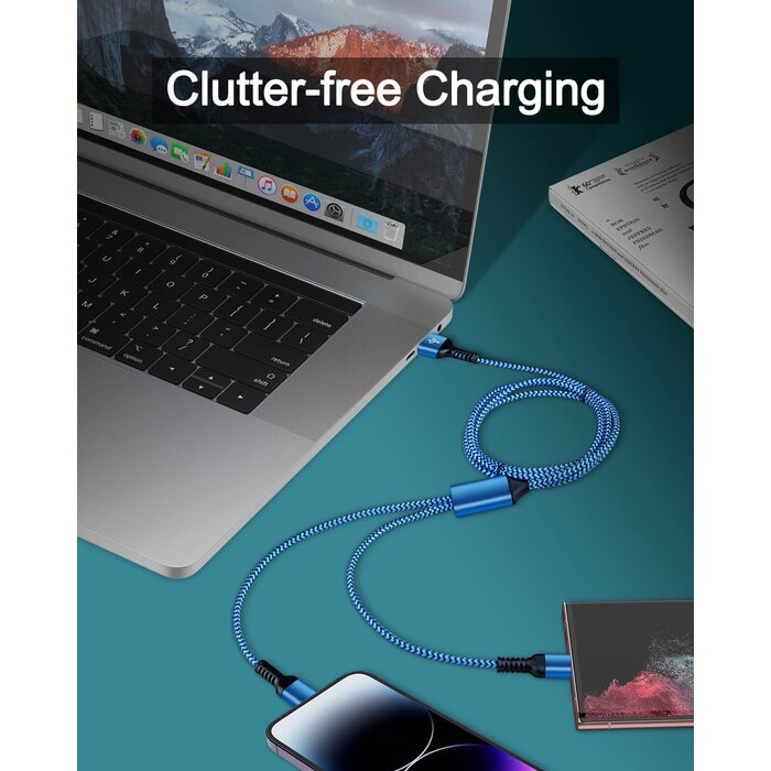 LIGHT/USB-C-2IN1-CHRG - Haoano Apple Lightning & USB-C 2-in-1 Charging Cable (4 Feet), USB to Lightning & USB to USB-c Long Fast Charger Cord for iPhone 17 Air 16e 16 15 Pro Max 14 Plus 13 12 11 mini, Samsung Galaxy, Pixel