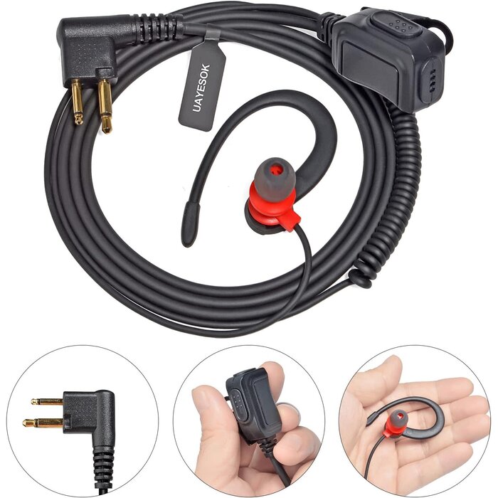 UAYESOK 2WAY-EAR+MIC - UAYESOK 2 Pin Earpiece for Motorola CP200 CP200D DTR550 DTR650 RDU2020 RDU4100 RDU4160D Walkie Talkie D Shape Surveillance Kit Two Way Radio Headset