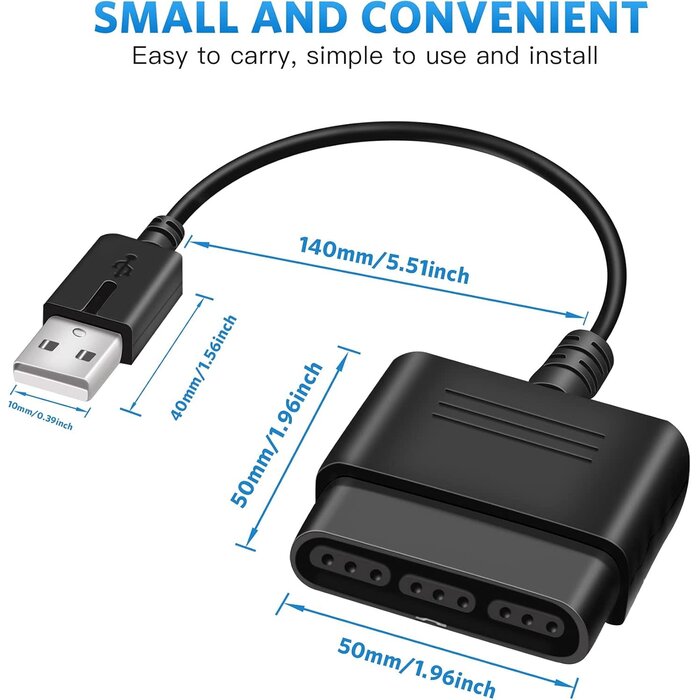 PS1/2-PS3/PC - Xahpower PS2 Controller to USB-A Adapter Converter Cable, Compatible with Sony PS1/PS2 Controller Gamepad to PS3/PC Controller