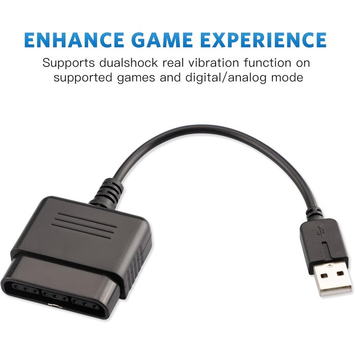 PS1/2-PS3/PC - Xahpower PS2 Controller to USB-A Adapter Converter Cable, Compatible with Sony PS1/PS2 Controller Gamepad to PS3/PC Controller