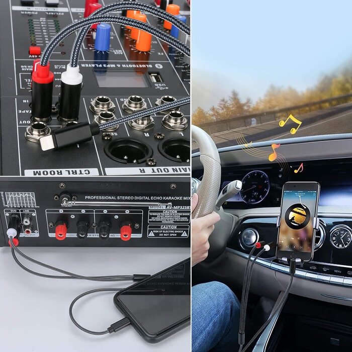 RCA2LIGHT-6FT - WorldBoyu Lightning to RCA Cable Audio Aux Adapter, Stereo Y Splitter Adapter for Select iPhone, iPad and iPod Models for Power Amplifier, Car, Home Theater, Speaker and More Silver 6FT