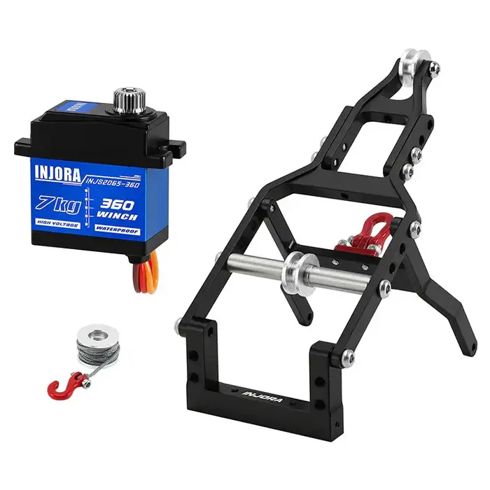 INJORA INJS2065-360-194BK - INJORA Tow Truck Crane Kit & INJS2065-360 Winch Servo for 1/24 SCX24
