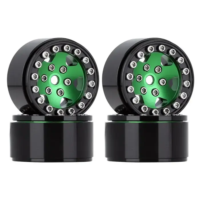 INJORA SCX24-26BGN - INJORA 1.0" 6-Spokes Wheels for Micro Crawlers, Green