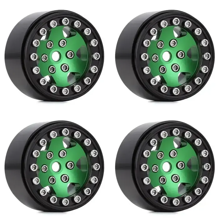 INJORA SCX24-26BGN - INJORA 1.0" 6-Spokes Wheels for Micro Crawlers, Green