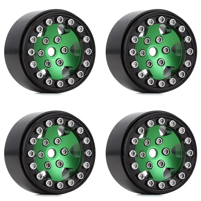 INJORA SCX24-26BGN - INJORA 1.0" 6-Spokes Wheels for Micro Crawlers, Green
