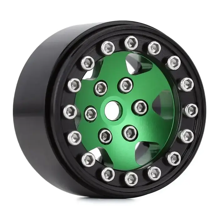INJORA SCX24-26BGN - INJORA 1.0" 6-Spokes Wheels for Micro Crawlers, Green