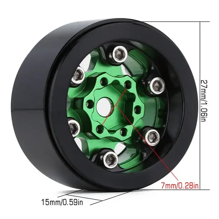 INJORA SCX24-26BGN - INJORA 1.0" 6-Spokes Wheels for Micro Crawlers, Green