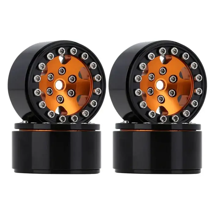 INJORA SCX24-26GD - INJORA 1.0" 6-Spokes Wheels for Micro Crawlers, Gold/Orange