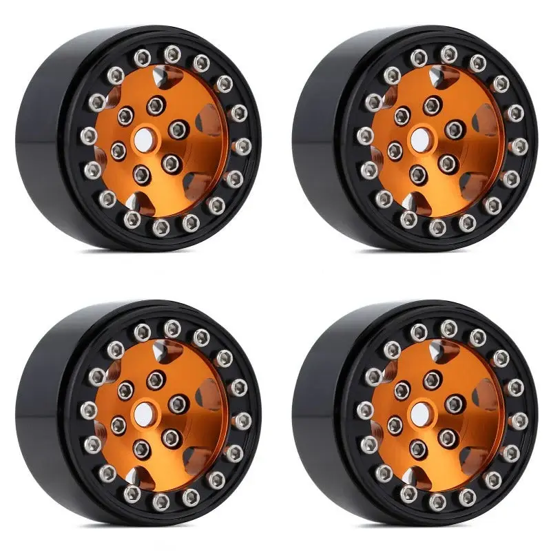 INJORA SCX24-26GD - INJORA 1.0" 6-Spokes Wheels for Micro Crawlers, Gold/Orange