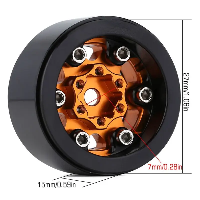 INJORA SCX24-26GD - INJORA 1.0" 6-Spokes Wheels for Micro Crawlers, Gold/Orange