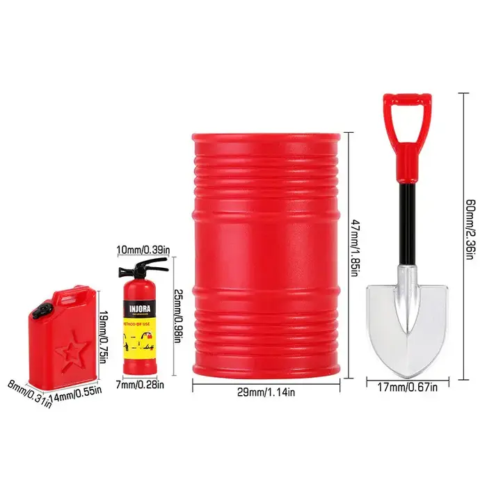 INJORA SCX24-88A - INJORA Mini Fuel Tank Fire Extinguisher Shovel Oil Drum Scale Accessories for 1/24 1/18 RC Crawlers