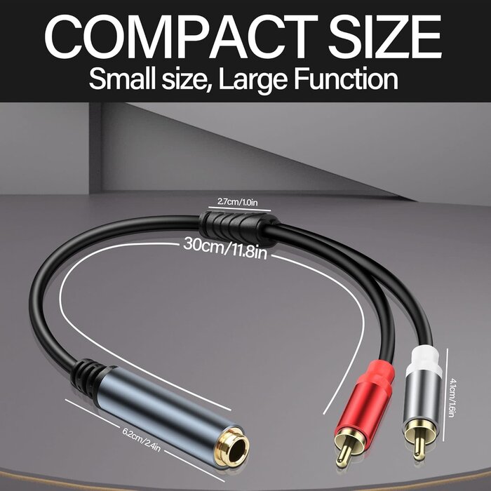24083 - JSADZKJ 6.35mm Stereo to 2 RCA Audio Cable 1/4 Inch Female to Dual RCA Male Audio Y Splitter Cable 1/4 inch TRS Jack to 2 RCA Plug Connector Wire Cord for Amplifier Microphone 30CM