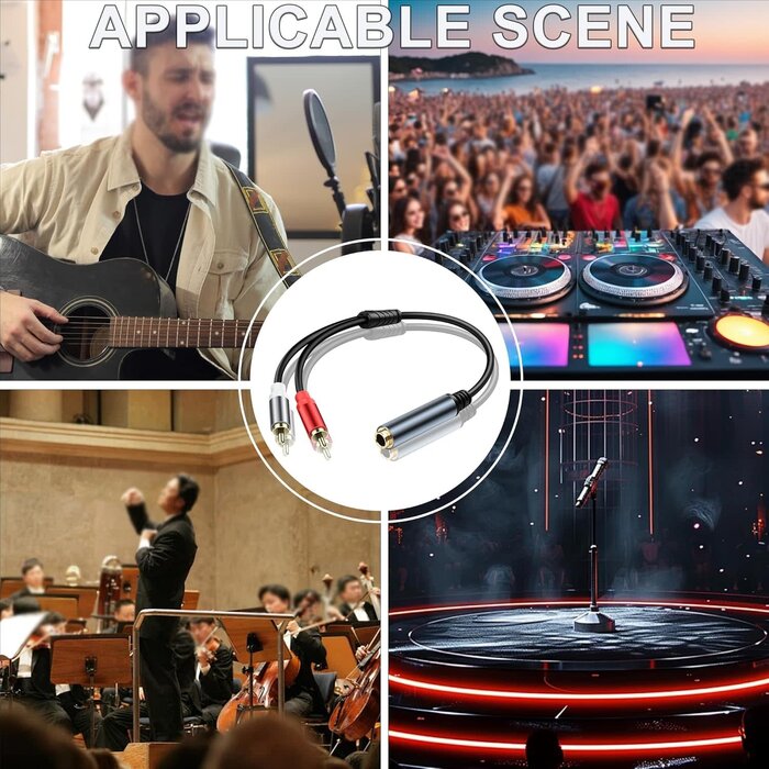 24083 - JSADZKJ 6.35mm Stereo to 2 RCA Audio Cable 1/4 Inch Female to Dual RCA Male Audio Y Splitter Cable 1/4 inch TRS Jack to 2 RCA Plug Connector Wire Cord for Amplifier Microphone 30CM