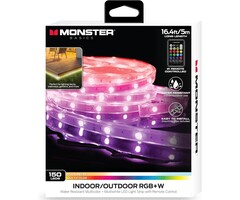 Monster MLB7-1037-RGB - Monster 16ft Multi-Color Multi-White Indoor/Outdoor LED Light Strip with Included IR Remote, Color Changing Modes and Mounting Clips - 16.4ft(5m)