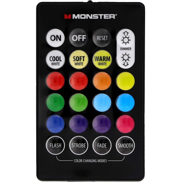 Monster MLB7-1037-RGB - Monster 16ft Multi-Color Multi-White Indoor/Outdoor LED Light Strip with Included IR Remote, Color Changing Modes and Mounting Clips - 16.4ft(5m)