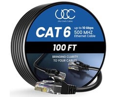 UC098 - Ultra Clarity Cables Cat 6 Ethernet Cable 100 ft, Outdoor&Indoor 10Gbps Ethernet Cable, High Speed Cat6 Cable RJ45 LAN Internet Cable for Computer, Router, Modem, PS4/5, Xbox, Gaming - Black
