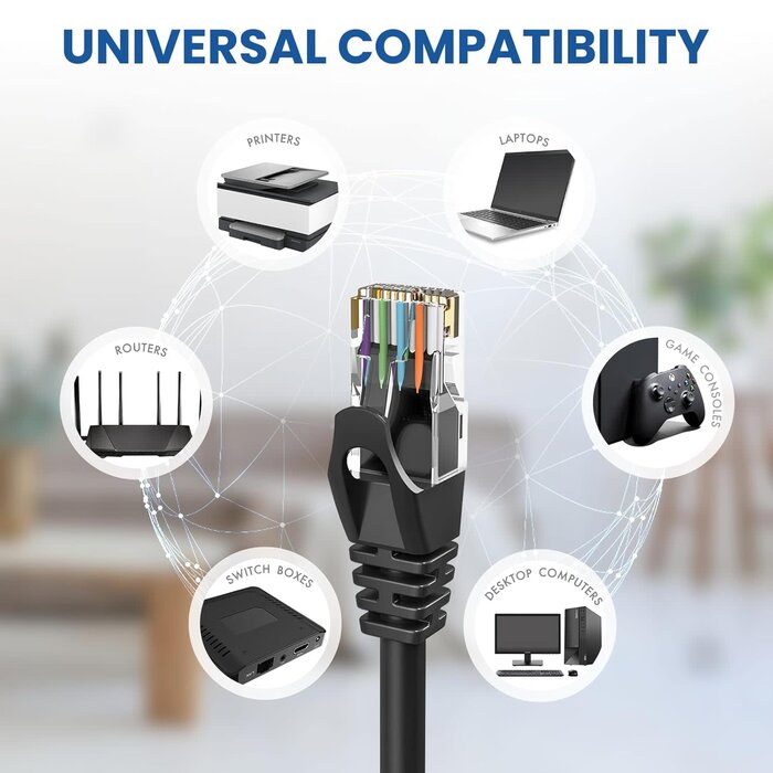 UC098 - Ultra Clarity Cables Cat 6 Ethernet Cable 100 ft, Outdoor&Indoor 10Gbps Ethernet Cable, High Speed Cat6 Cable RJ45 LAN Internet Cable for Computer, Router, Modem, PS4/5, Xbox, Gaming - Black
