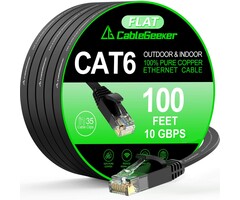 4456239 - CableGeeker Cat 6 Ethernet Cable 100 ft, Indoor&Outdoor, High Speed 10Gbps Internet Network, Pure Copper Flat Ethernet Patch Cable Long, Computer LAN Cable with Clips & Straps for Router, Modem, PS4/5, Black