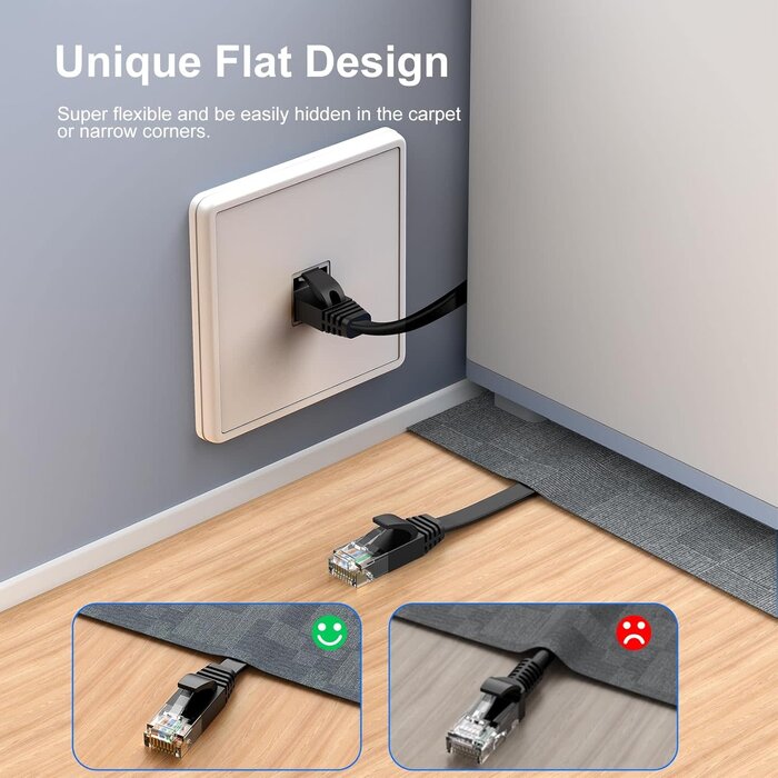 4456239 - CableGeeker Cat 6 Ethernet Cable 100 ft, Indoor&Outdoor, High Speed 10Gbps Internet Network, Pure Copper Flat Ethernet Patch Cable Long, Computer LAN Cable with Clips & Straps for Router, Modem, PS4/5, Black