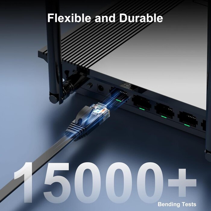 4456239 - CableGeeker Cat 6 Ethernet Cable 100 ft, Indoor&Outdoor, High Speed 10Gbps Internet Network, Pure Copper Flat Ethernet Patch Cable Long, Computer LAN Cable with Clips & Straps for Router, Modem, PS4/5, Black