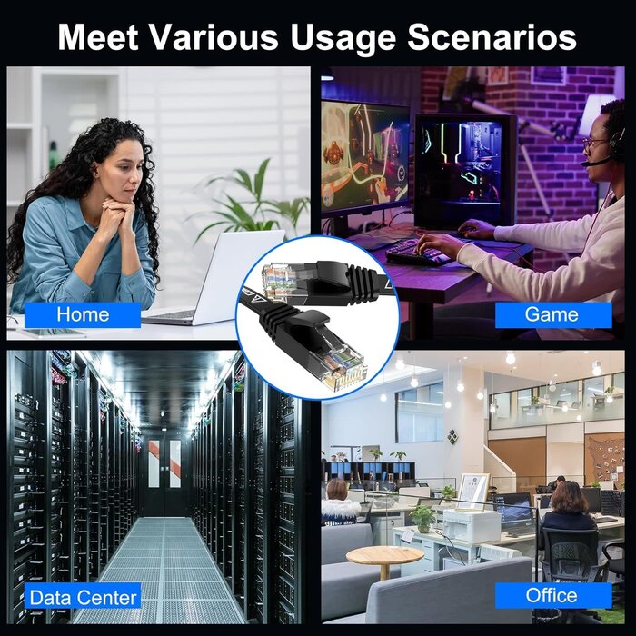 4456239 - CableGeeker Cat 6 Ethernet Cable 100 ft, Indoor&Outdoor, High Speed 10Gbps Internet Network, Pure Copper Flat Ethernet Patch Cable Long, Computer LAN Cable with Clips & Straps for Router, Modem, PS4/5, Black