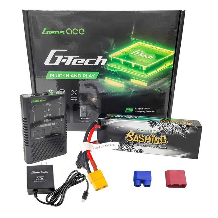 GEA60W2S5235GT - G-Tech Bundle: 5200mAh 2S 35C hardcase XT60/EC3/Deans unversal plug + iMars Mini charger