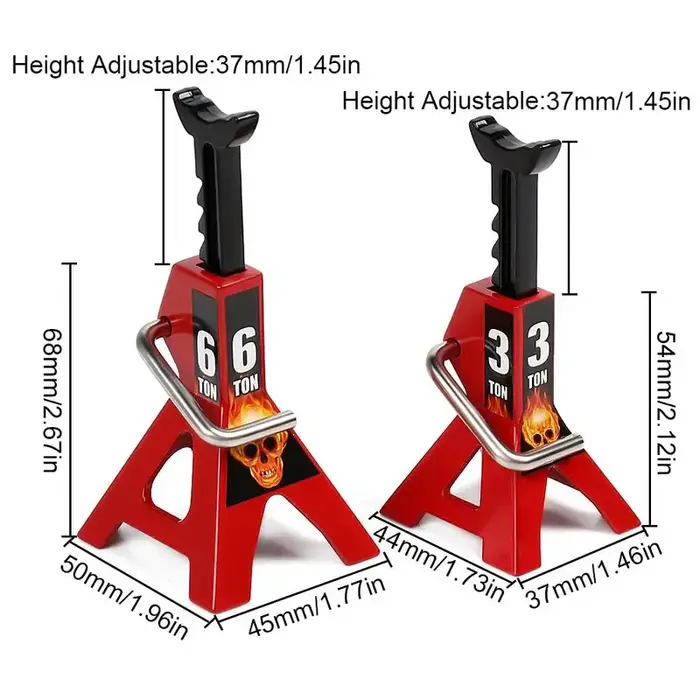 INJORA CRAW18323_6TRD - INJORA 2pcs Metal Height Adjustable Jack Repair Stand for 1/10 RC Crawler, Red