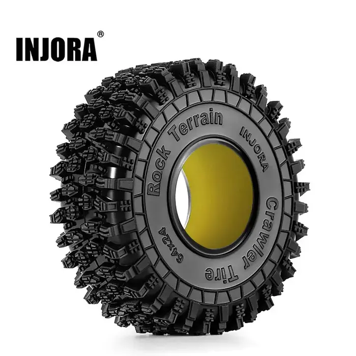 INJORA YQT-1011-1064YE - INJORA 1.0" 64x24mm Tires & Silicone Rubber Inserts Combo (4), Yellow