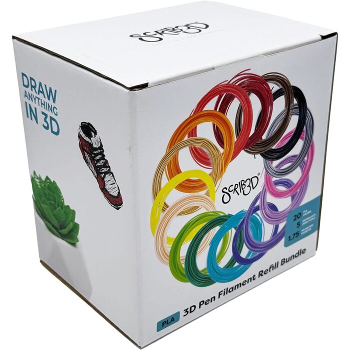 SCRIB3D SCRIB3D-REFLL-20 - SCRIB3D Pen Filament Refills, 20 Colors, 320 Feet, 1.75mm PLA, Works with SCRIB3D, PIKA3D, MYNT3D and Most Other 3D Printing Pens