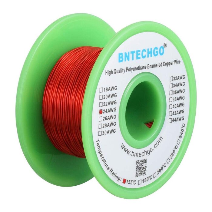 MWIRE24 - BNTECHGO 24 AWG Magnet Wire - Enameled Copper Wire - Enameled Magnet Winding Wire - 4 oz - 0.0197" Diameter 1 Spool Coil Red Temperature Rating 155℃ Widely Used for Transformers Inductors