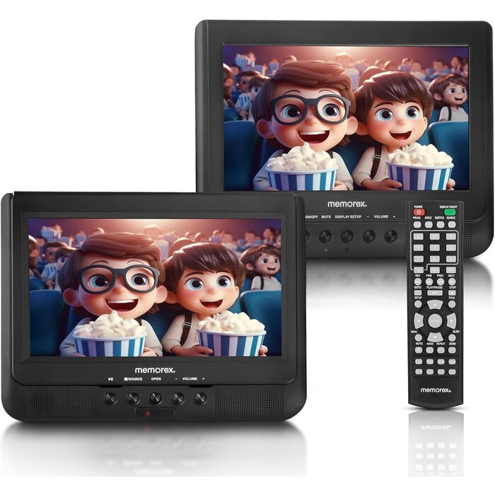 MX-PDV200 - Memorex 10-Inch Digital Dual Screen DVD Player | Dual Playback | Dual Headrest Mount | USB/SD/AV/Sync TV Playback, Rechargeable Battery | Car Mounting Kit, and 3-5 Hour Runtime for Road Trips