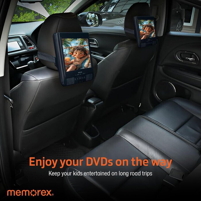 MX-PDV200 - Memorex 10-Inch Digital Dual Screen DVD Player | Dual Playback | Dual Headrest Mount | USB/SD/AV/Sync TV Playback, Rechargeable Battery | Car Mounting Kit, and 3-5 Hour Runtime for Road Trips
