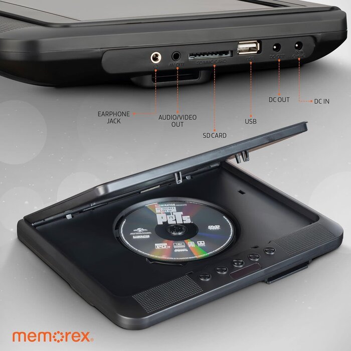 MX-PDV200 - Memorex 10-Inch Digital Dual Screen DVD Player | Dual Playback | Dual Headrest Mount | USB/SD/AV/Sync TV Playback, Rechargeable Battery | Car Mounting Kit, and 3-5 Hour Runtime for Road Trips