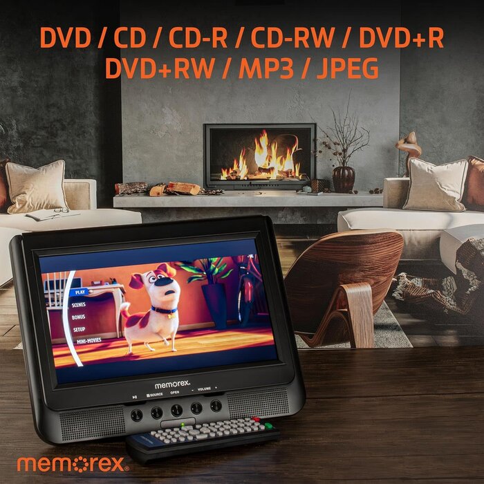 MX-PDV200 - Memorex 10-Inch Digital Dual Screen DVD Player | Dual Playback | Dual Headrest Mount | USB/SD/AV/Sync TV Playback, Rechargeable Battery | Car Mounting Kit, and 3-5 Hour Runtime for Road Trips