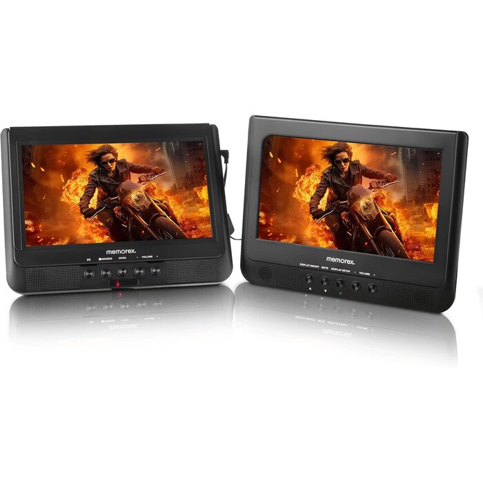 MX-PDV200 - Memorex 10-Inch Digital Dual Screen DVD Player | Dual Playback | Dual Headrest Mount | USB/SD/AV/Sync TV Playback, Rechargeable Battery | Car Mounting Kit, and 3-5 Hour Runtime for Road Trips