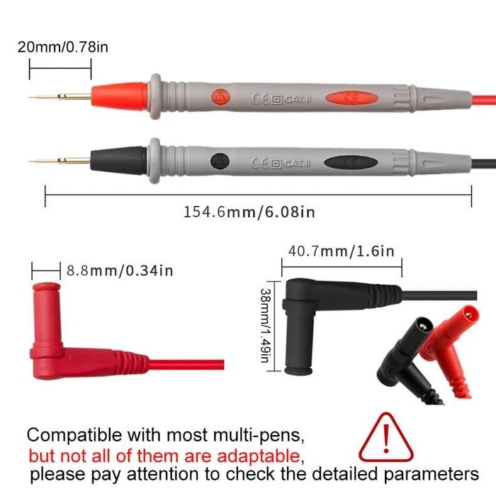 TEST-LEADS-BANANA - CNHIDEE Test leads 1000V 20A Ultra-Sharp Gold-Plated Test Probe Lead for Multimeter Meter Test lead, 40.5 inch / 103 cm, multimeter test leads for Fluke/AstroAI/INNOVA/Klein Multimeter Electronic Clamp tester