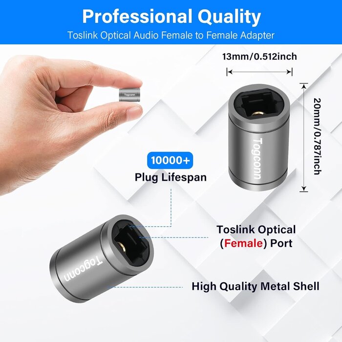 OPTICAL-COUPLER - Togconn Optical Fiber Digital Extender Coupler, Toslink Optic Audio Female to Female S/PDIF Cable Extension Connector Adapter for Connecting Two Optical Fiber Digital Cables