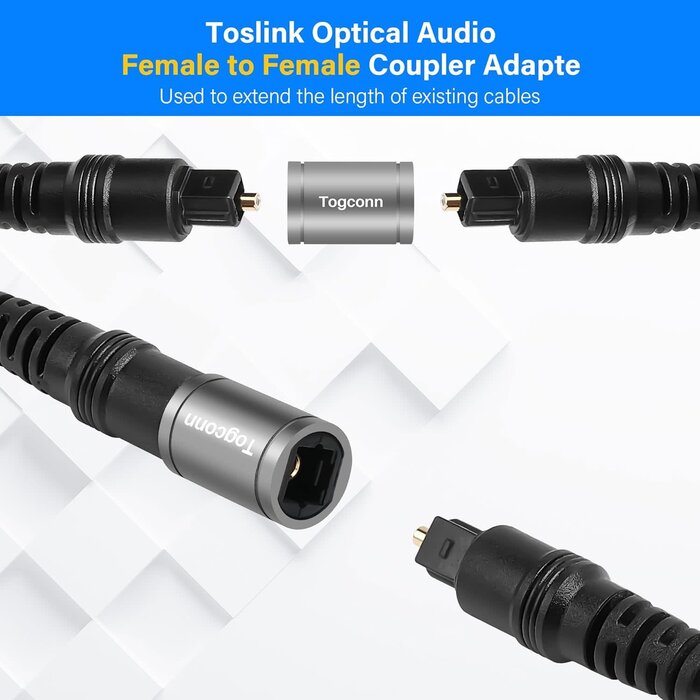 OPTICAL-COUPLER - Togconn Optical Fiber Digital Extender Coupler, Toslink Optic Audio Female to Female S/PDIF Cable Extension Connector Adapter for Connecting Two Optical Fiber Digital Cables