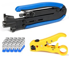 RG6-RG11-CRIMP - HIIJA RG6 Compression Tool Coax Cable Crimper Kit RG6 RG11 RG59 F81 with 20PCS F Compression Connectors - BlueYellow